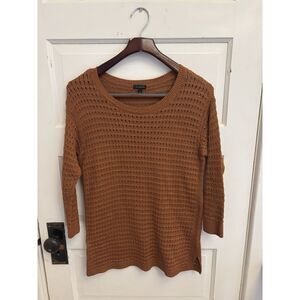Talbots Women's Burnt Orange/Rust‎ 3/4 Sleeve Open Knit Sweater Size Small